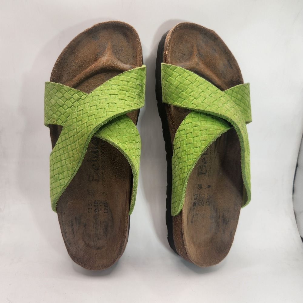 Betula by Birkenstock Lime Green Woven Criss Cross Slide Sandals Womens 38 L7 M5